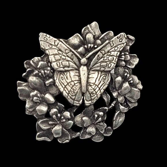 Birds & Blooms Limited Edition Butterfly & Blossoms Pewter Metal Brooch Pin 1.25 - Picture 4 of 5